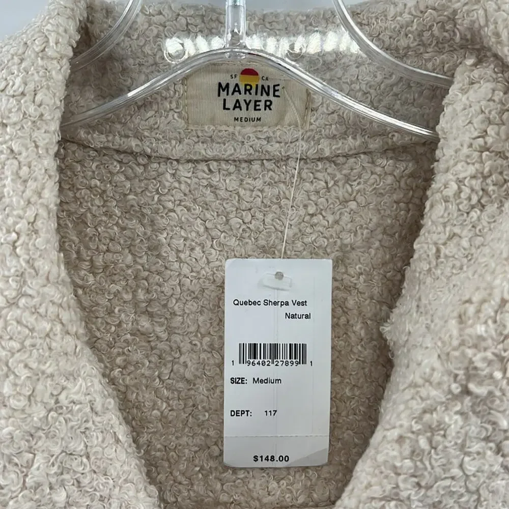 Marine Layer Women's Quebec Sherpa Vest - Natural - Medium - New with tags - Picture 2 of 6